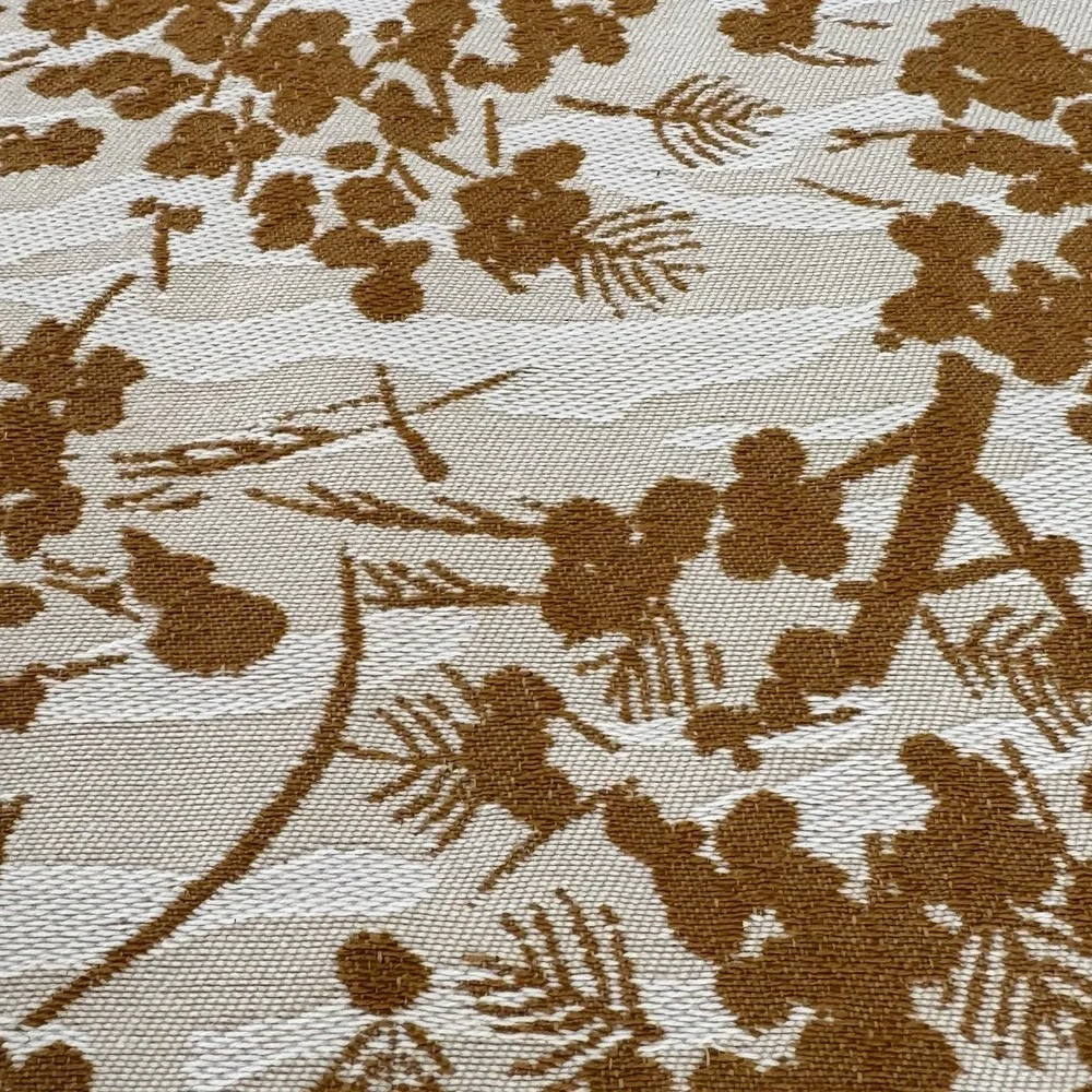 Designer Jacquard Upholstery Fabric Mustard Gold Ivory Floral Branch 1.75yd 57